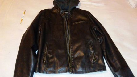 Hooded levis jacket.