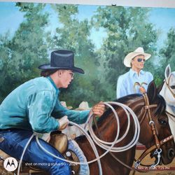 Vintage Painting Cowboys And Horses 