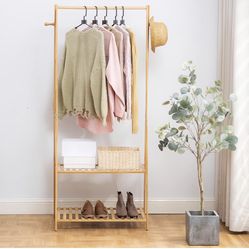 Bamboo Clothing Rack With Wheels On Bottom 