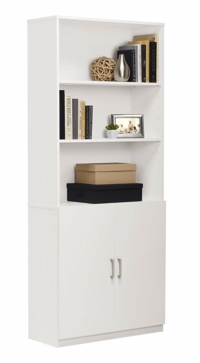 NEW 5-Shelf Bookcase with Doors( white and black available)