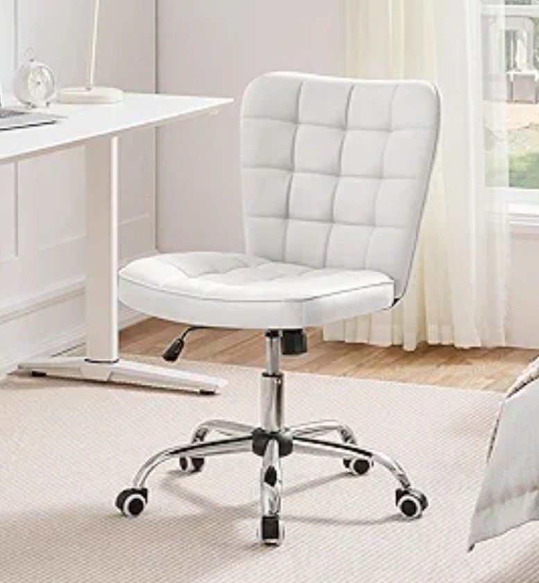  Armless Desk Chair Modern Tufted Office Chair Faux Leather Upholstered Computer Chair with Adjustable Seat Height and Rolling Wheels for Home/Office,
