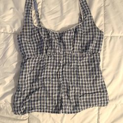 Hollister blue plaid button up top