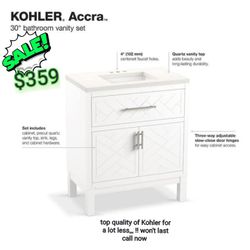 KOHLER - Accra 30in. Single Sink Freestanding White Bath Vanity with Pure White Quartz Top Assembled
