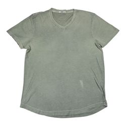 Buck Mason V Neck Shirt Mens XL Green Short Sleeve Curved Hem Tee USA Made BM145