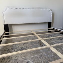 Bed Frame Upholstered Linen Fabric King Bed