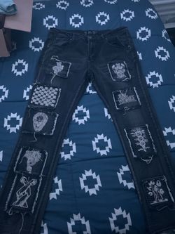 Rebel Vengeances Patchwork Distressed Jeans Size 36 – Y2K Streetwear