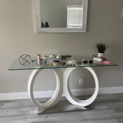 Glass Top Side Table with Mirror 