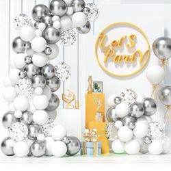 White and Silver Balloon Garland Kit