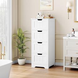 Bathroom Storage Cabinet, Bathroom Cabinet with 4 Drawers, 11.8 x 11.8 x 32.5 Inches Small Bathroom Storage Cabinet, Freestanding Floor Bathroom Organ