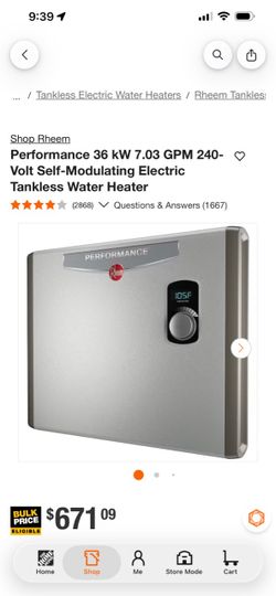 New in the box Rheem Performance 36 kW 7.03 GPM 240-Volt Self-Modulating Electric Tankless Water Heater