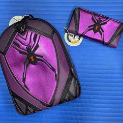 Loungefly Halloween Spider Overwatch Black Widow Mini Backpack and Matching Wallet -NWTS 