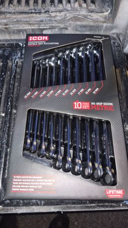 ICON Anti-Slip Grip Professional Metric Ratcheting Combination Wrench Set, 10- Piece