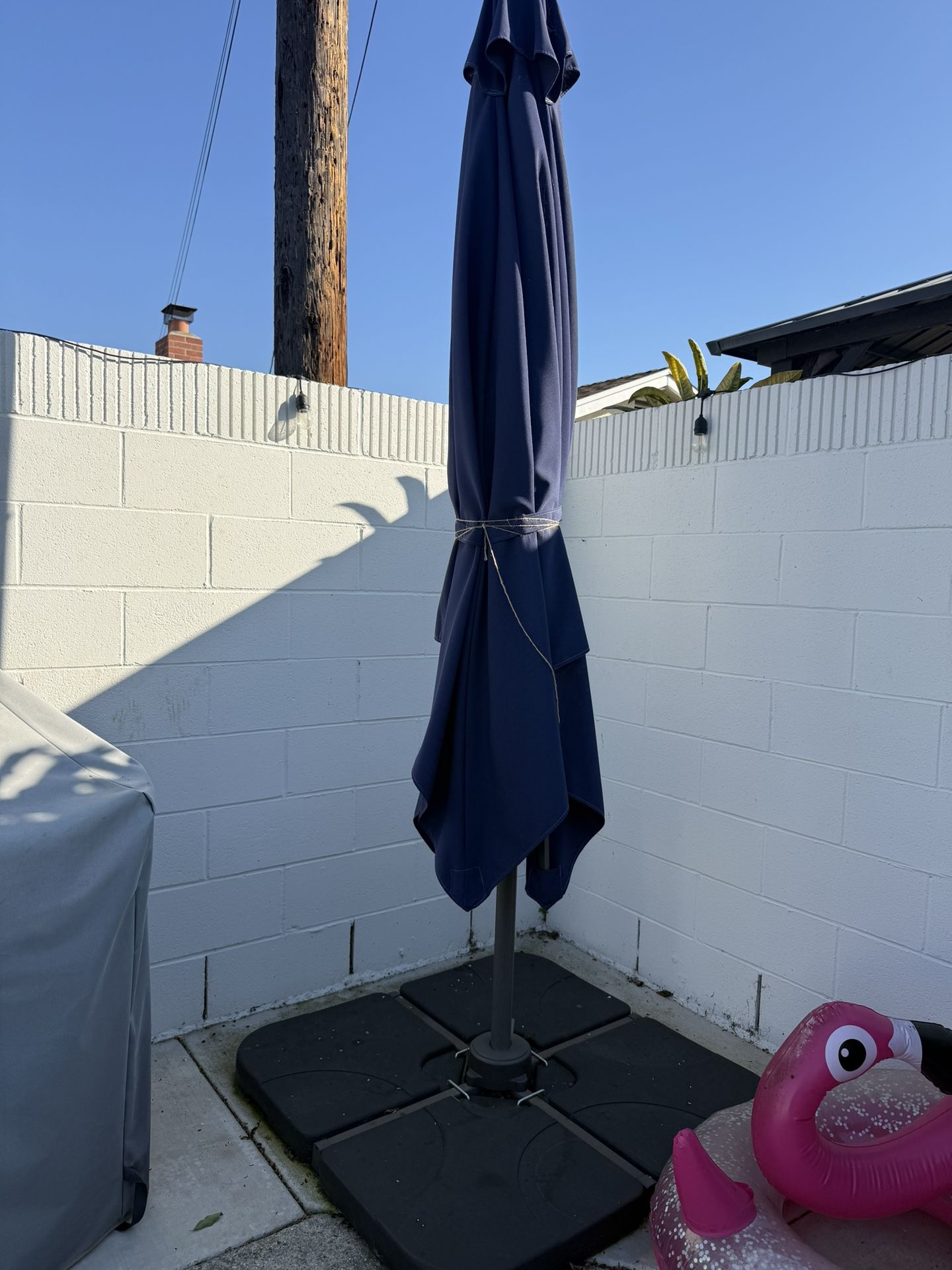 Large Blue Umbrella with Weighted Stand