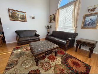 5 piece matching living room set - leather sofas and granite tables