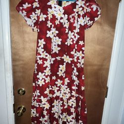Aloha Mo'i Womens Size Small Red White Floral Smocked Zip Back Fit & Flare Dress