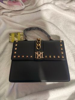 Badgley Mischka Black Studded Chain Crossbody Top Handle Bag Lock Detach Strap