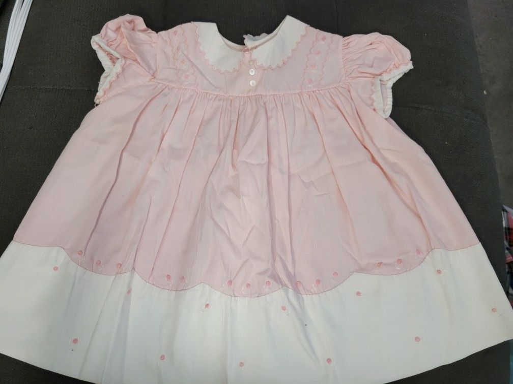 Vintage 9/12 MO Pink And White Dress