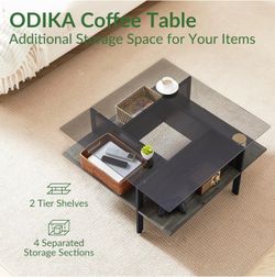 Modern 2-Tier Glass Coffee Table with Storage Shelves – Black | Brand New 