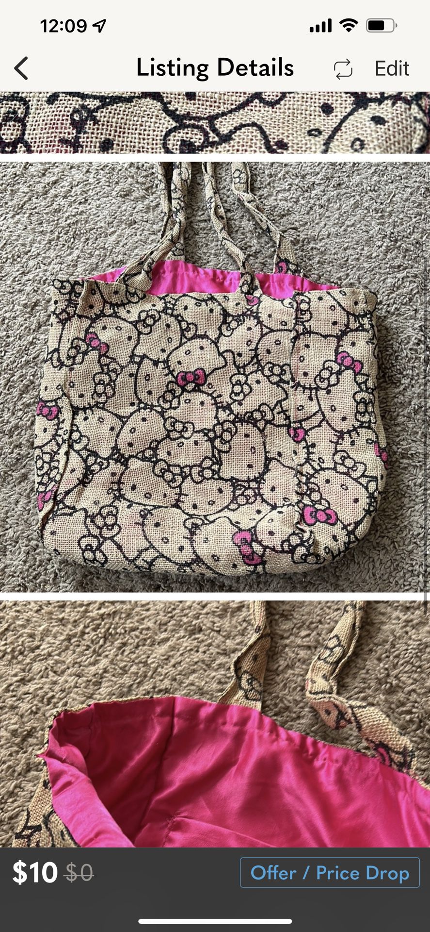Hello Kitty Burlap Bag