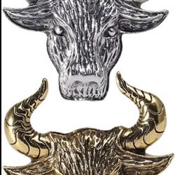 Two Pack Gold And Silver Bull Cattle Pins Brooches