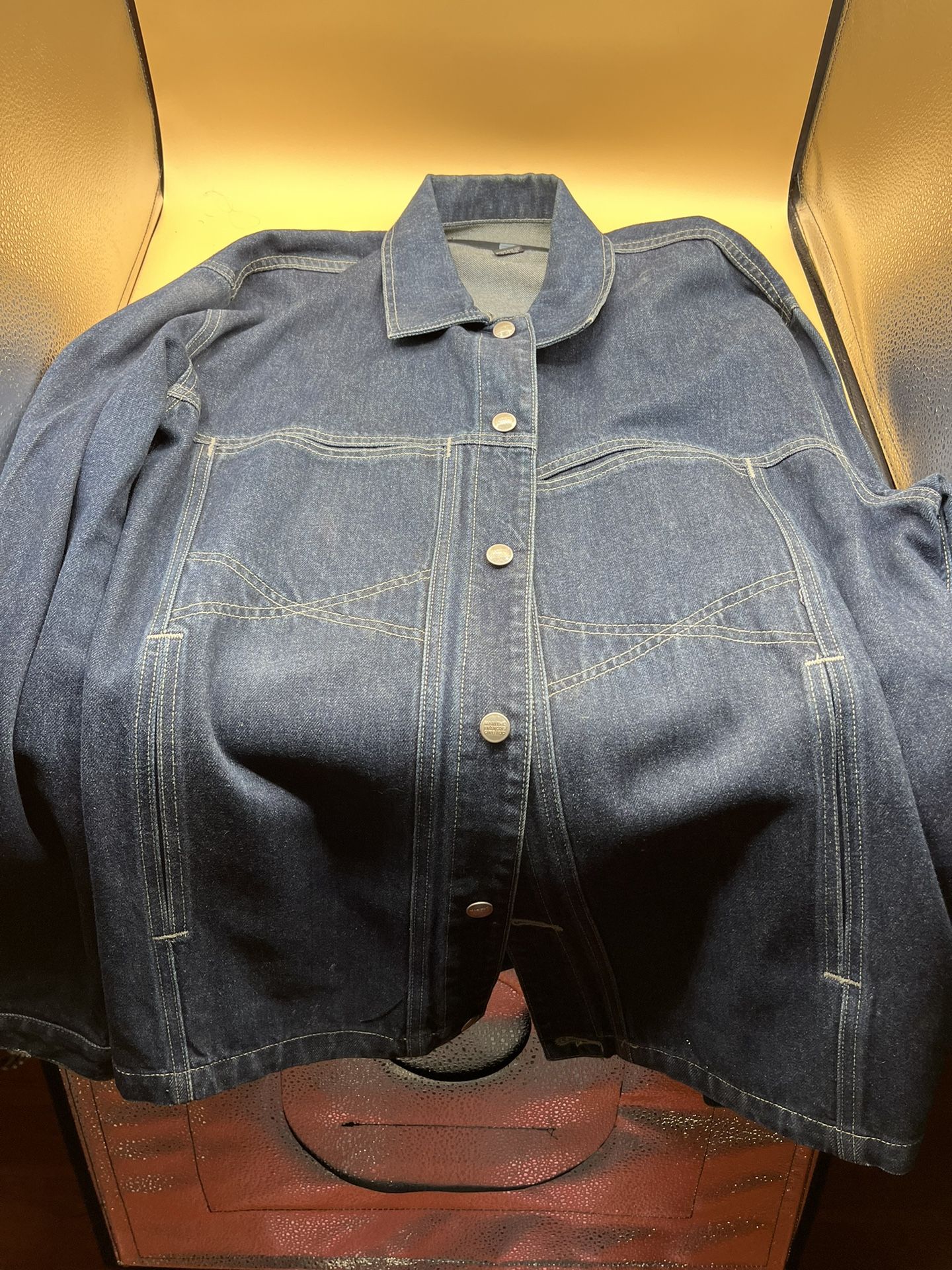 Vintage Marithe Francois Girbaud Men XL Denim Jean Blue Button Collared Jacket