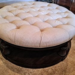 Rustic Tufted Upholstered Cushion Top Round Coffee Table 