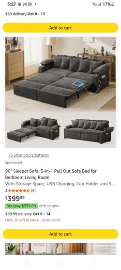 3in1 sofa sleeper with cup holders and USB outlets