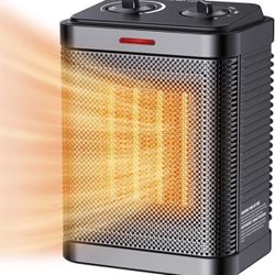 1500W Space Heater for Indoor Use, Portable Electric Heater 2S Rapid Heating, Small Space Heater with Thermostat, PTC Ceramic Heater with Tip-Over and