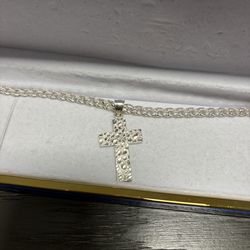 925 Silver Chino link nugget cross pendent