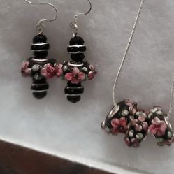 ARTESAN DESIGNED MURANO IMPORTED CHARMS SWAROVSKI BEAD EARRINGS &NECKLACE SET