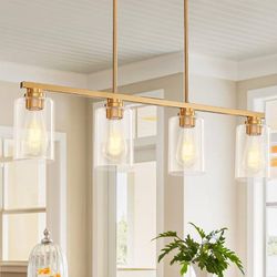 ONLY $55: 31.1"Island Light for Kitchen, Brushed Gold Dining Room Light Fixture Over Table,4-Lights