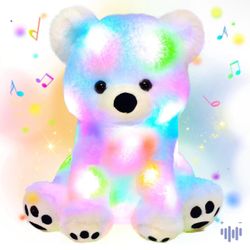 Hopearl LED Musical Stuffed Polar Bear Lighting Up Singing Plush Toy Adjustable Volume Lullaby Animated Soothe Birthday Festival for Kids Toddler Girl