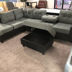 BRAND NEW REVERSIBLE SECTIONAL SOFA WITH STORAGE OTTOMAN 