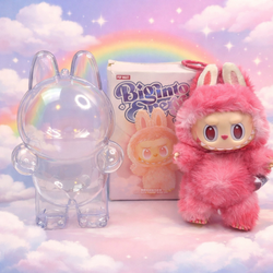 POP MART Biginto Energy Pink Bunny Figure w/ Clear Acrylic Case Designer Toy