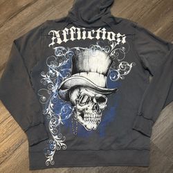 Vintage Affliction Hoodie Top Hat Skull Full Zip Size Large Jacket Gothic