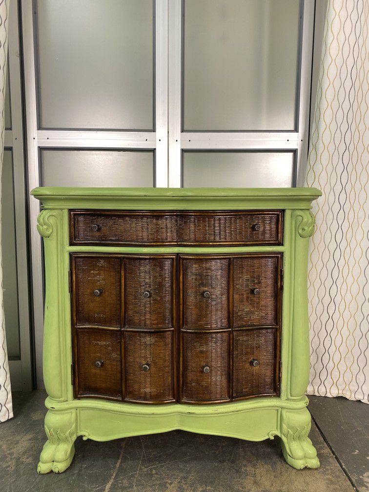 Key Lime Green Wicker-Front Cabinet