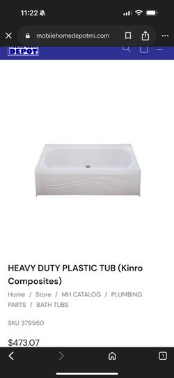 54Lx24Wx16H Kinro Composite Tub With Wall Panels