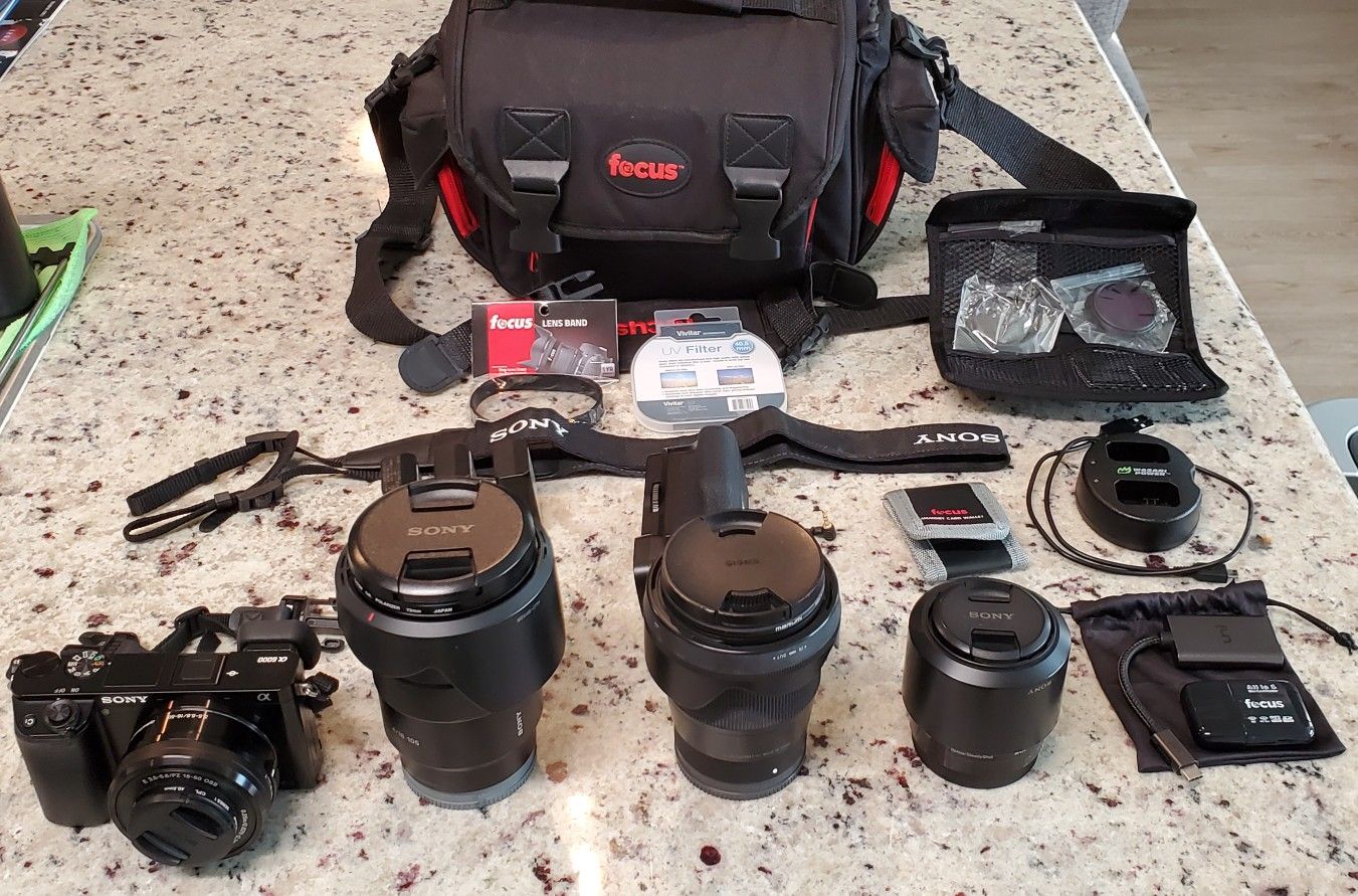 Sony A6000 Camera w/FOUR Lenses + Accessories