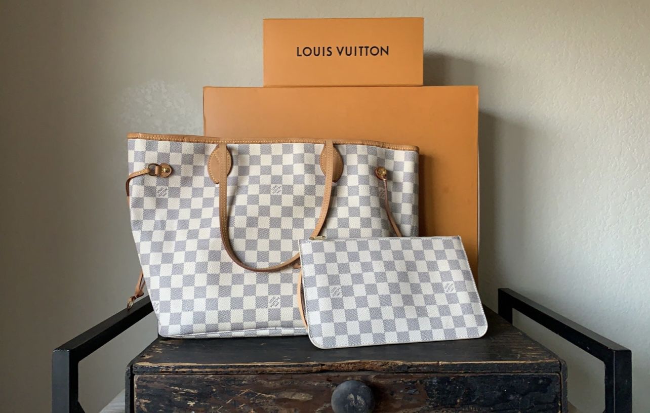 Louis Vuitton Neverfull MM Damier Azur With Pouch for Sale in Long