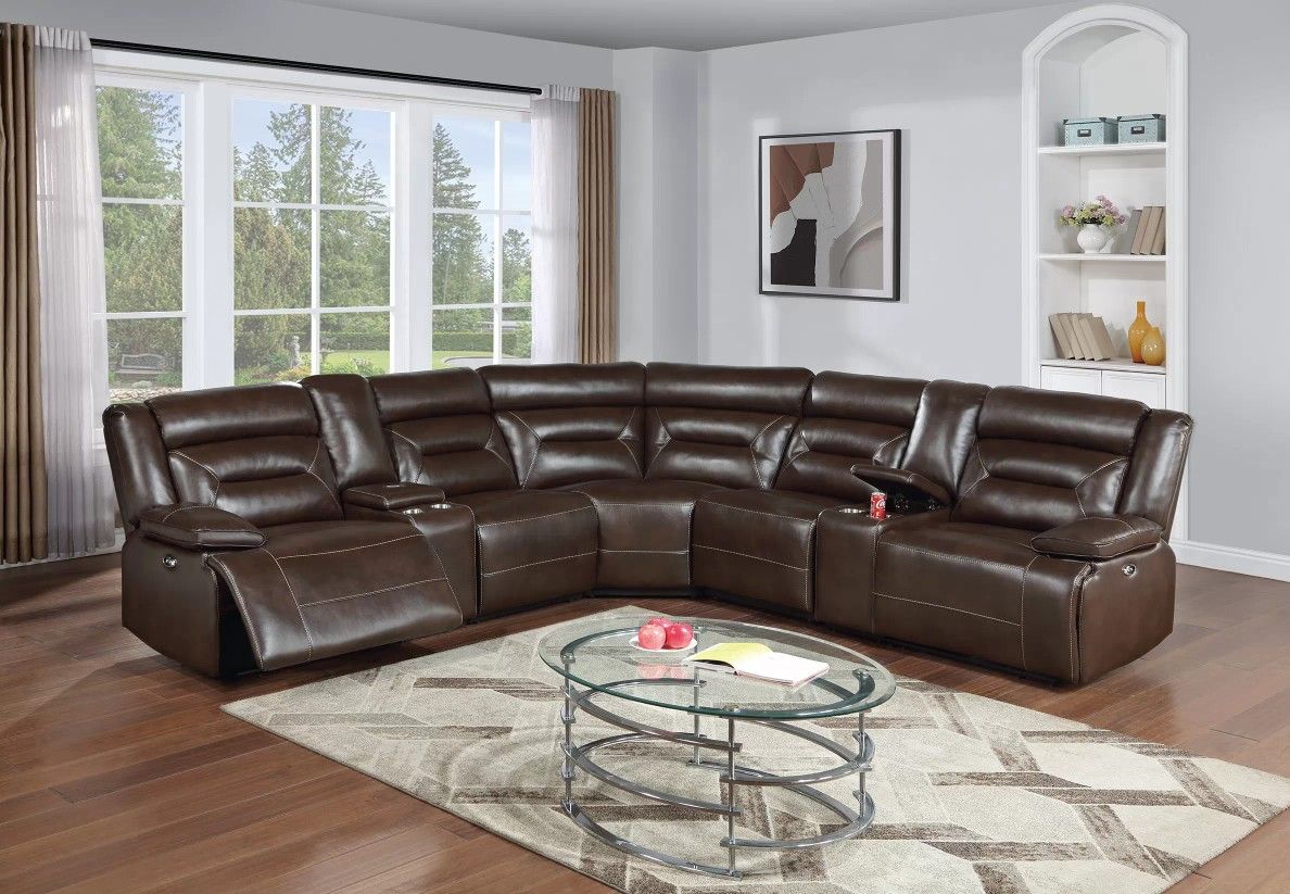 Brand New Brown Leather Power Reclining Sectional Sofa