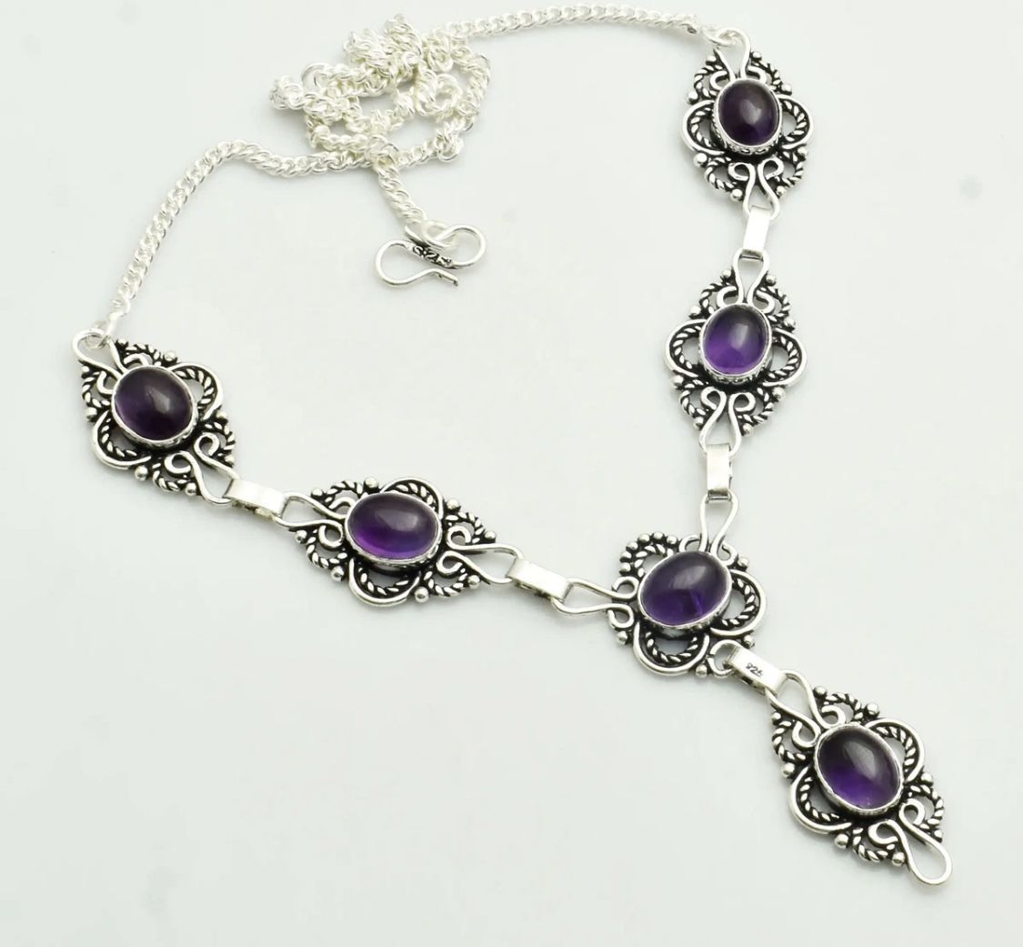 New 925 Sterling Silver Amethyst Gemstone Necklace