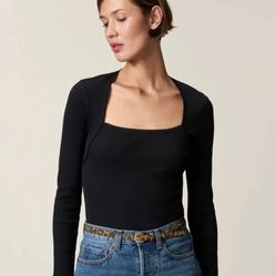 NWT Rouje Paris Black IVANKA Long Sleeve T-shirt A-line Neck Top Small SZ 36