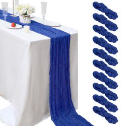 10 Pcs Royal Blue Cheesecloth Table Runner 10FT Boho Gauze Table Runner Romantic Cheese Cloth Table Runners Rustic Sheer Runner For Wedding Engagement