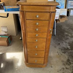 Felt Lined  Wooden Jewelry Armoire Cabinet - Standing Jewelry box/chest
