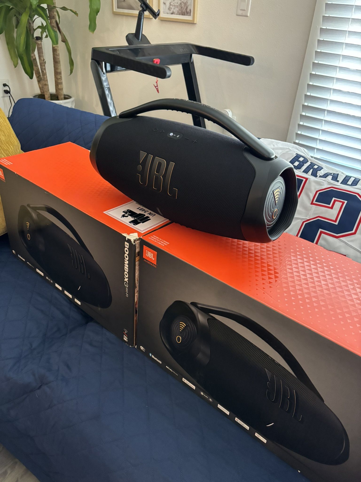 JBL Boombox 3 Wi-Fi & Bluetooth Portable Speaker β Massive Bass, 24-Hour Battery, Hi-Res Audio, Waterproof & Dustproof (IP67)