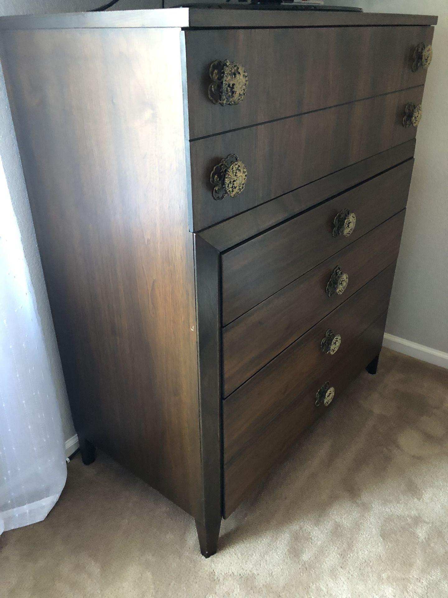 Midcentury Regency Vintage Tall Boy Dresser