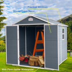 6 ft x 8 ft Resin Outdoor Storage, Plastic Garden Sheds with Floor and Lockable Door for Backyard, Lawn, Grey (W540S00021)