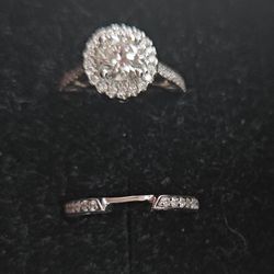 1 Karat Stunning Engagement & Wedding Band Set - 18K White Gold