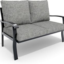 1742c  Outdoor Loveseat Aluminum Patio Furniture Sofa, All-Weather Metal Outdoor Couch with Cushions, Grey