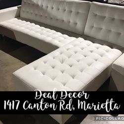 New White Leather, Futon, Sectional Sofa, Couch, Reversible Chaise Modern Decor